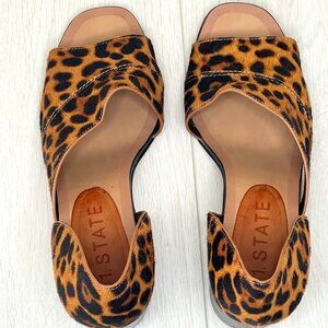 1.STATE Leopard Print Faux Hair Open-Toe Chunky Heels (Size 10.5 / 42)